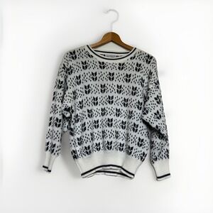 Vintage Sweater Gina Peters Gray White Fair Isle Pattern Women's Size M